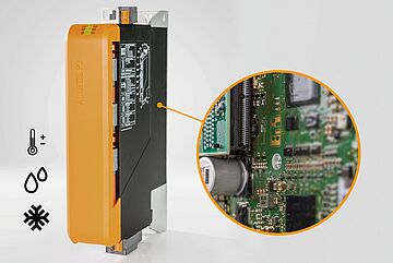 Elektronika serwonapędu ACOPOS P3 posiada specjalną powłokę umożliwiającą stosowanie jej w agresywnych warunkach atmosferycznych oraz w temperaturach do -25°C. 